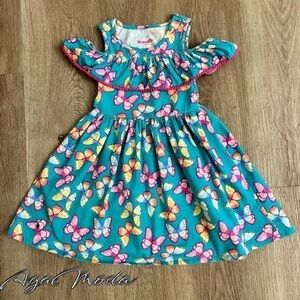 Nanette Kids Butterfly Pattern Summer Turquoise Dress